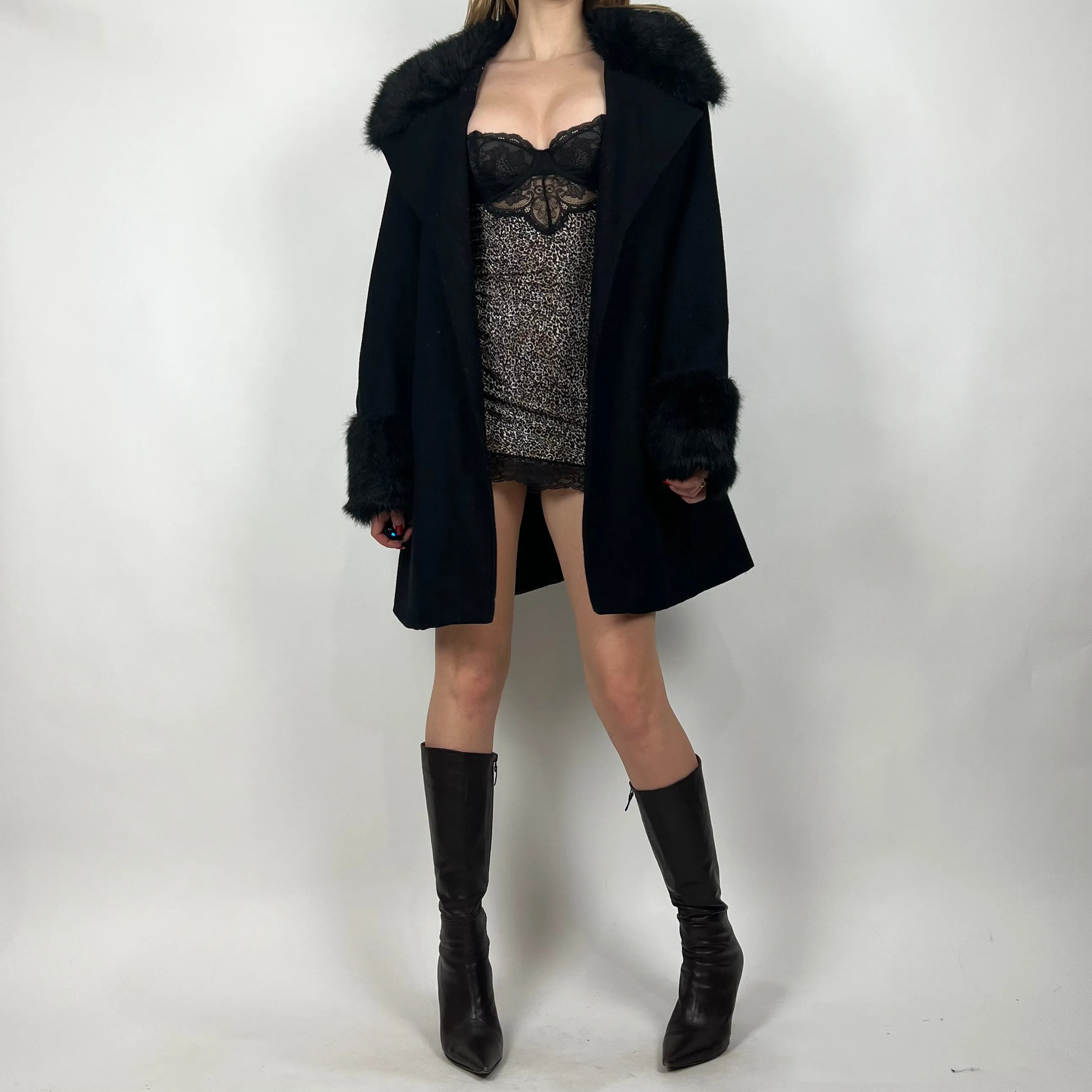 2000s Guess Black Fur-Trim Coat (M/L)