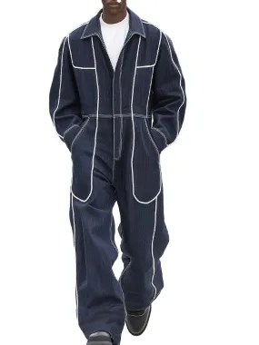 【24-hour shipping】Men's Multi-Pocket Contrast Color Vintage Denim Jumpsuit