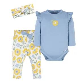 3-Piece Baby Girls Sunny Garden Onesies® Bodysuit, Pants & Headband Set