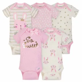5-Pack Girls Princess Short Sleeve Onesies® Bodysuits
