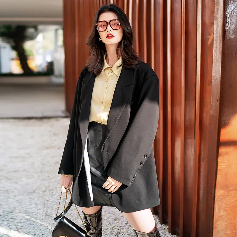 8GIRLS DESIGN DOUBLE BREASTED BUTTON BLAZER IN BLACK