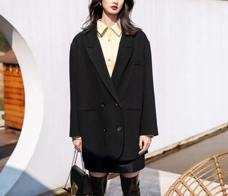 8GIRLS DESIGN DOUBLE BREASTED BUTTON BLAZER IN BLACK