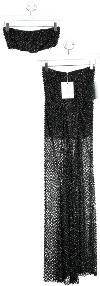 Alamour Black Sequin Maxi Skirt and Crop Top Set XS