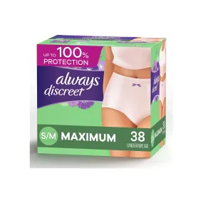 Always Discreet Incontinence & Postpartum Incontinence Underwear for Women, Small/Medium, Maximum Absorbency, 38 Ct