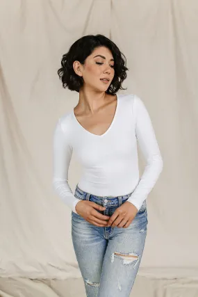 Ampersand V Neck Bodysuit (White)