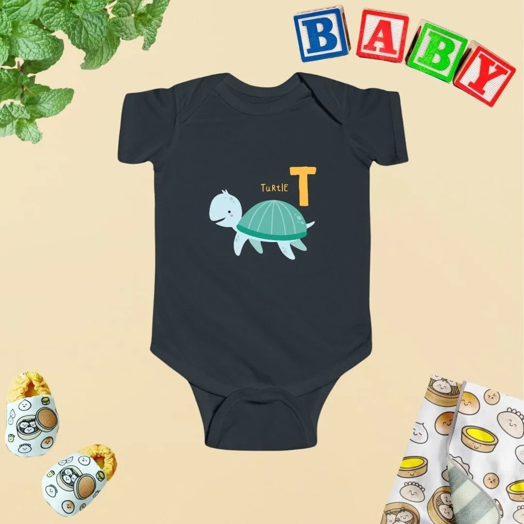 Animal Alphabet - T for Turtle Baby Bodysuit - Unisex Graphic Bodysuit for Babies