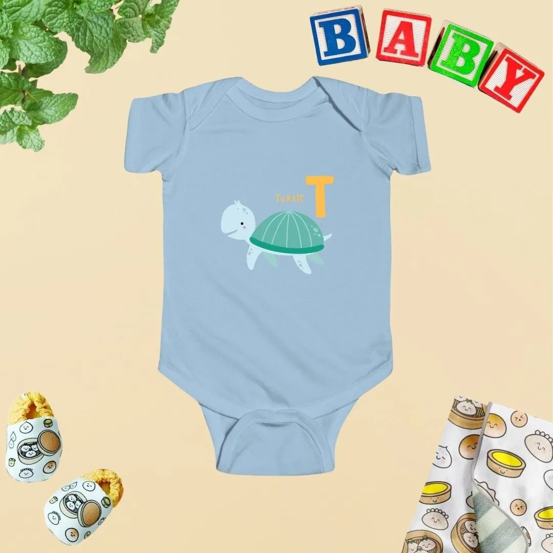 Animal Alphabet - T for Turtle Baby Bodysuit - Unisex Graphic Bodysuit for Babies