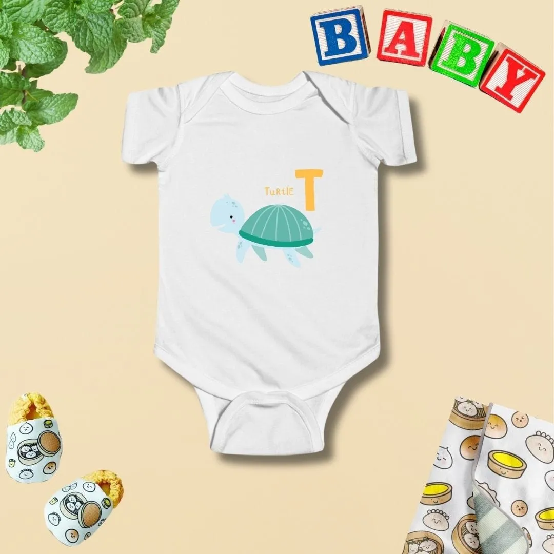 Animal Alphabet - T for Turtle Baby Bodysuit - Unisex Graphic Bodysuit for Babies