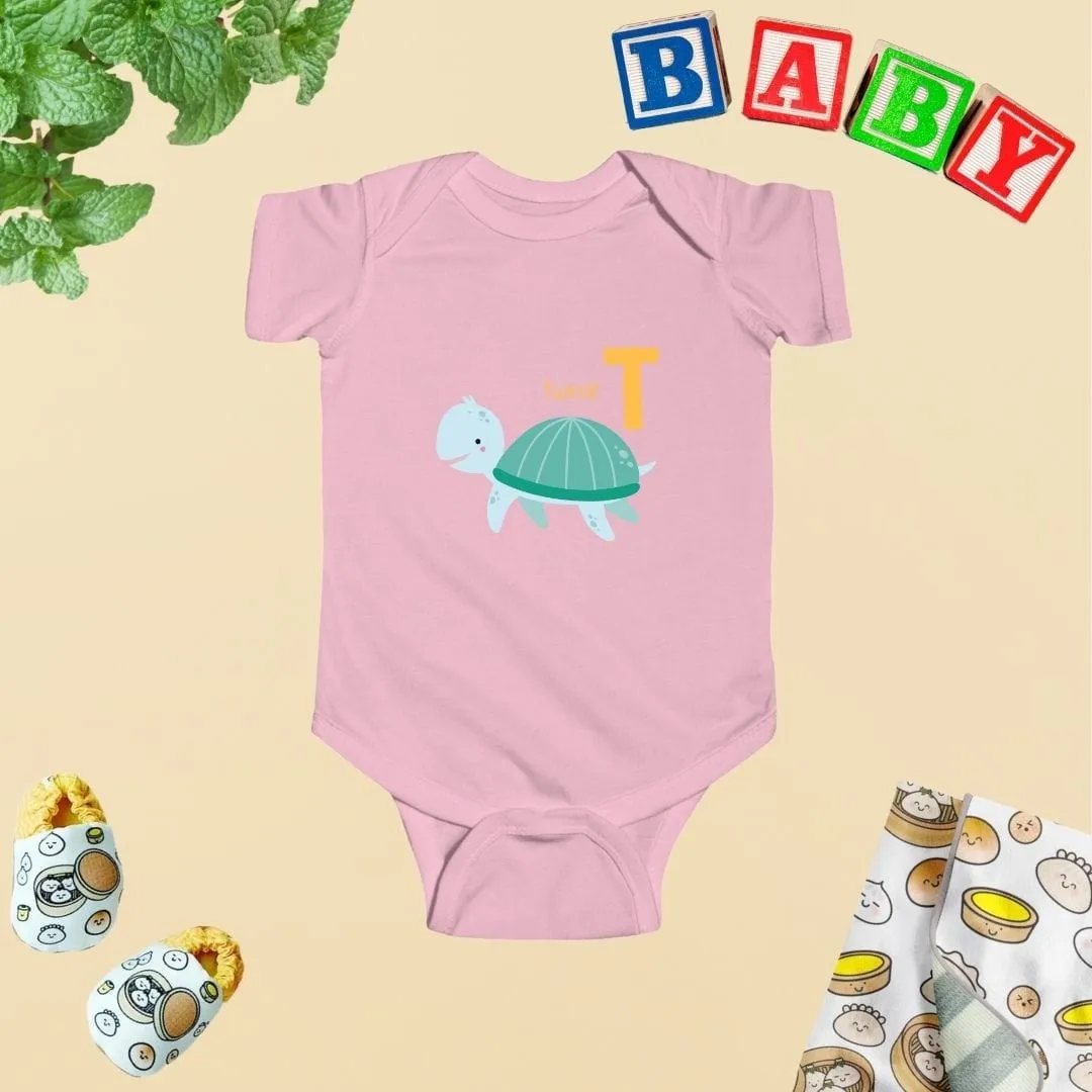 Animal Alphabet - T for Turtle Baby Bodysuit - Unisex Graphic Bodysuit for Babies