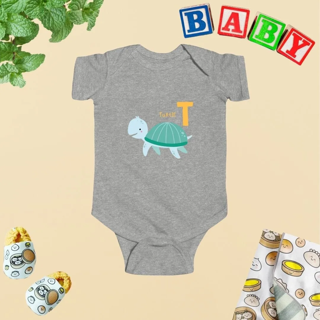 Animal Alphabet - T for Turtle Baby Bodysuit - Unisex Graphic Bodysuit for Babies