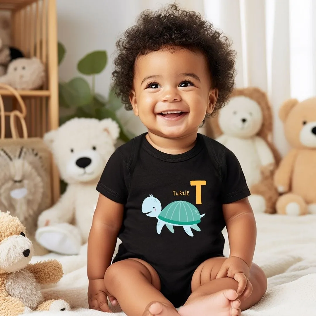Animal Alphabet - T for Turtle Baby Bodysuit - Unisex Graphic Bodysuit for Babies