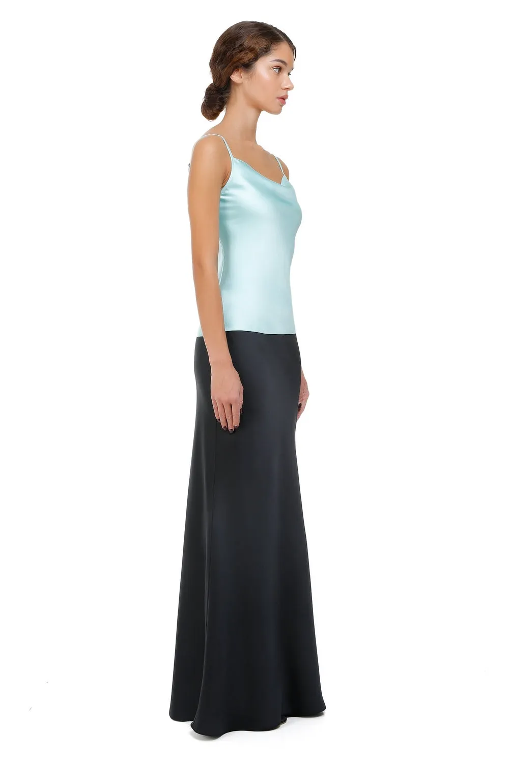 Aura Black Low-Rise Silk  Maxi Skirt