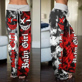 Baby Girl Tiedye Half Red Gray High-waisted Wide Leg Pants