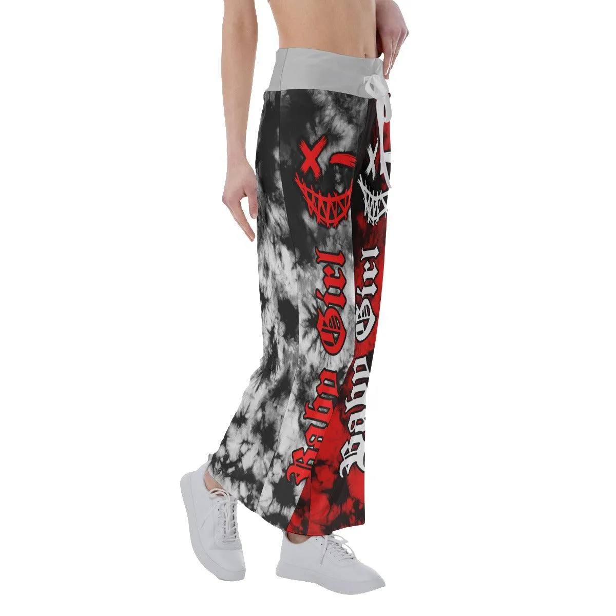 Baby Girl Tiedye Half Red Gray High-waisted Wide Leg Pants