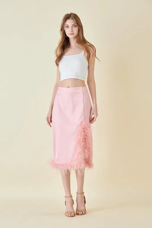 Baby Spice Feather Midi Slit Hi Waist Skirt