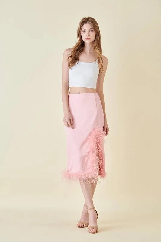 Baby Spice Feather Midi Slit Hi Waist Skirt