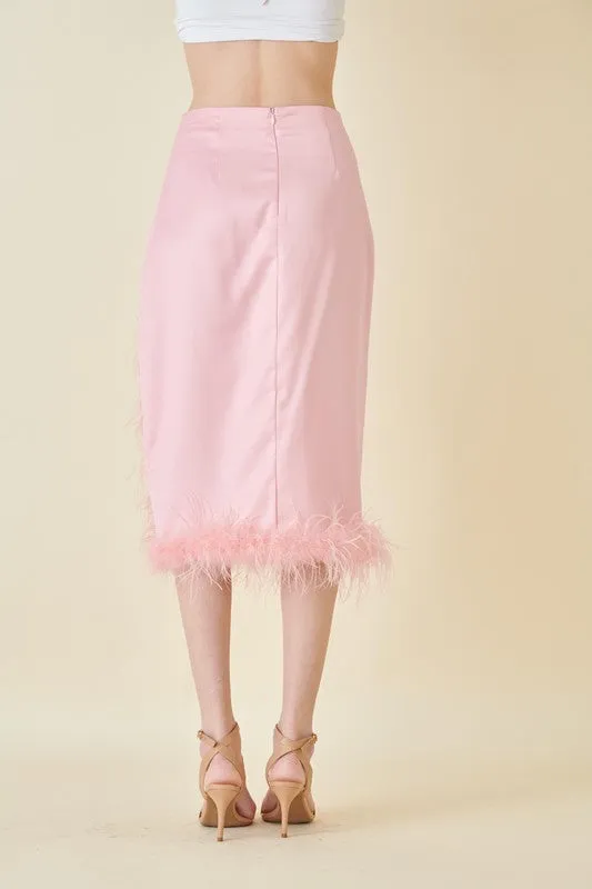 Baby Spice Feather Midi Slit Hi Waist Skirt