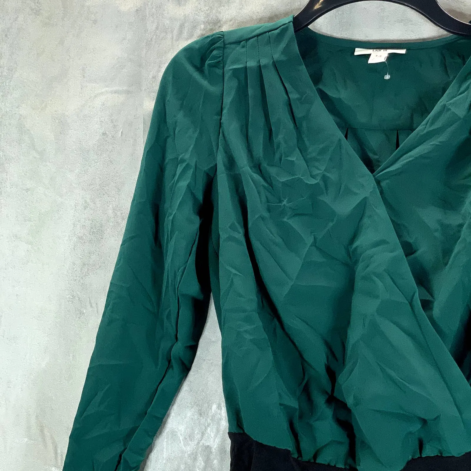 BAR III Women's Forest Edge Faux-Wrap Long-Sleeve Bodysuit SZ 2XS