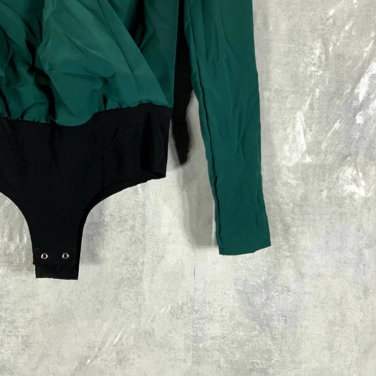 BAR III Women's Forest Edge Faux-Wrap Long-Sleeve Bodysuit SZ 2XS