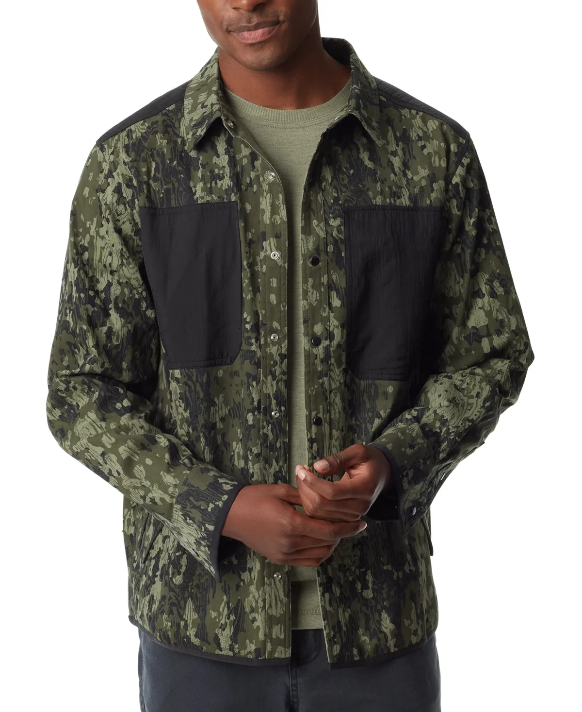 Bass Outdoor Mens Worker Standard Fit Shirt Jacket Green Bark Camo Coat Large