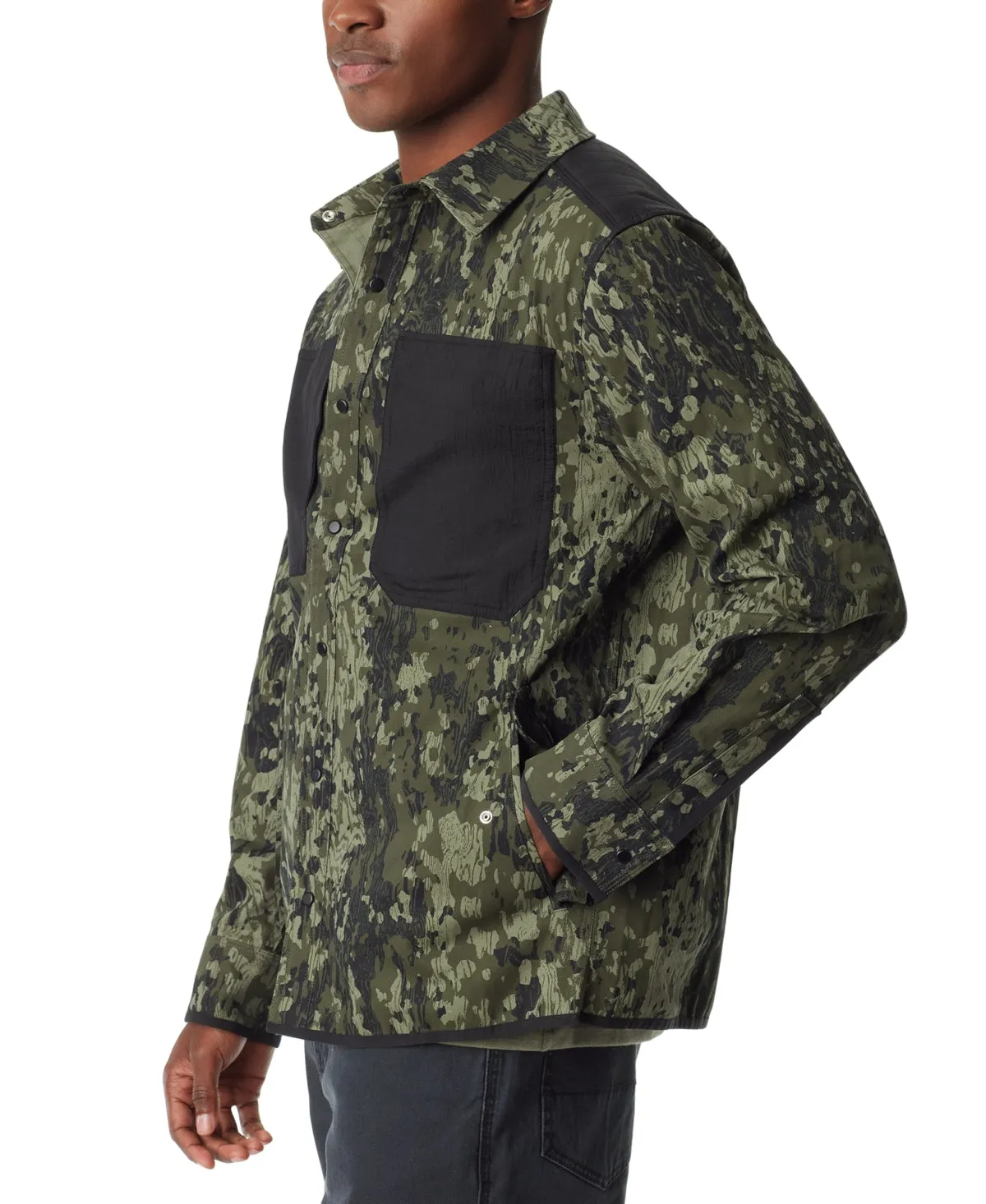 Bass Outdoor Mens Worker Standard Fit Shirt Jacket Green Bark Camo Coat Large