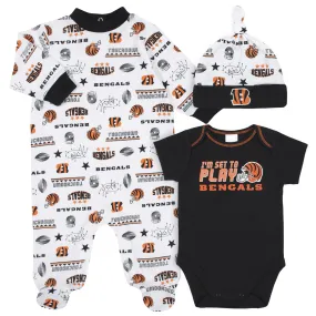Bengals Baby Boys 3-Piece Bodysuit, Sleep 'N Play, and Cap Set