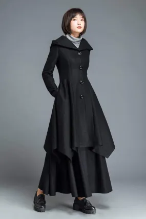 Black coat, wool coat, winter coat, Hooded coat, warm coat, black wool coat, warm wool coat, womens coat, irregular coat, pocket coat C1210
