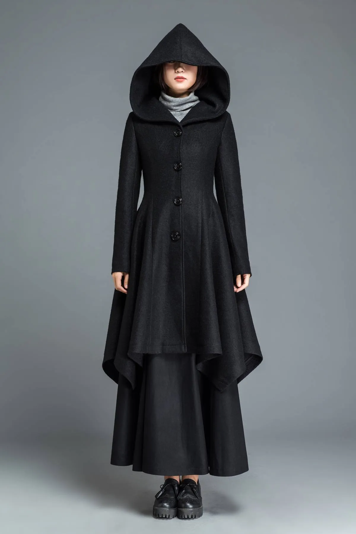 Black coat, wool coat, winter coat, Hooded coat, warm coat, black wool coat, warm wool coat, womens coat, irregular coat, pocket coat C1210