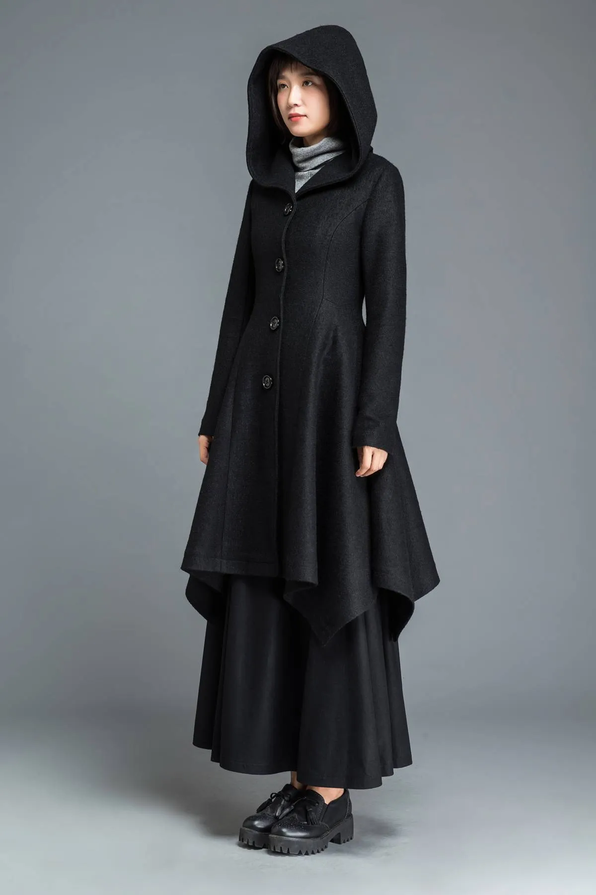 Black coat, wool coat, winter coat, Hooded coat, warm coat, black wool coat, warm wool coat, womens coat, irregular coat, pocket coat C1210