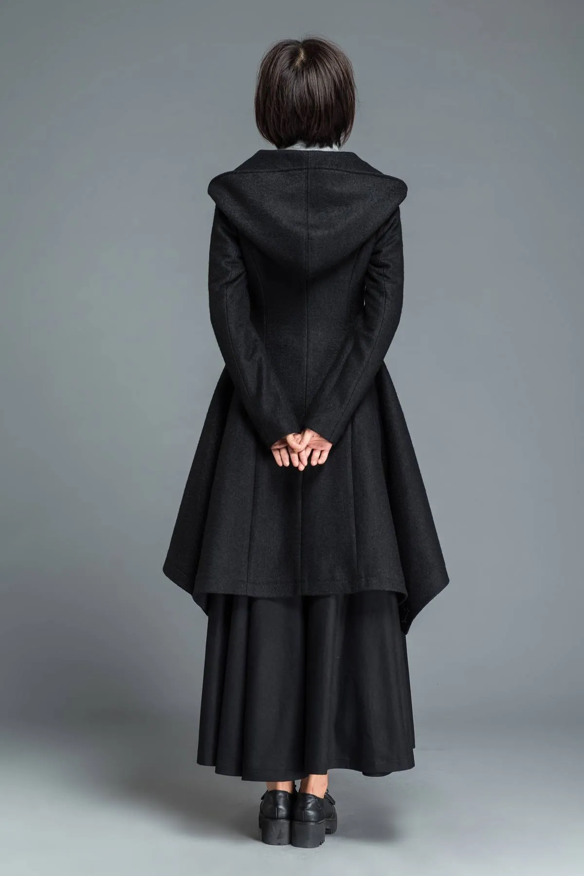 Black coat, wool coat, winter coat, Hooded coat, warm coat, black wool coat, warm wool coat, womens coat, irregular coat, pocket coat C1210
