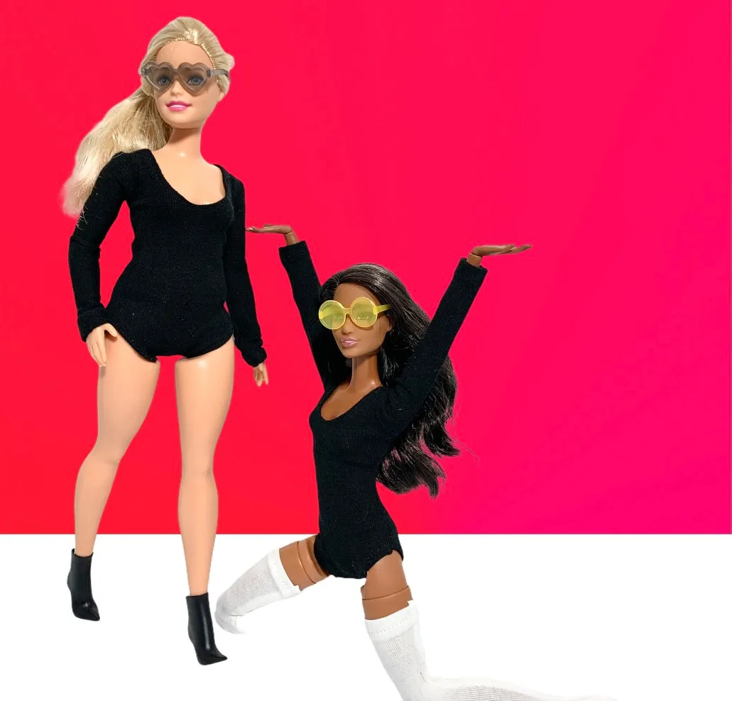 Black leotard with long sleeves for Barbie Doll