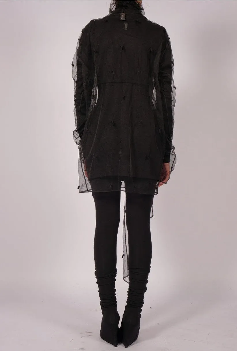 Black Mesh Polka-Dot Turtleneck with scarf