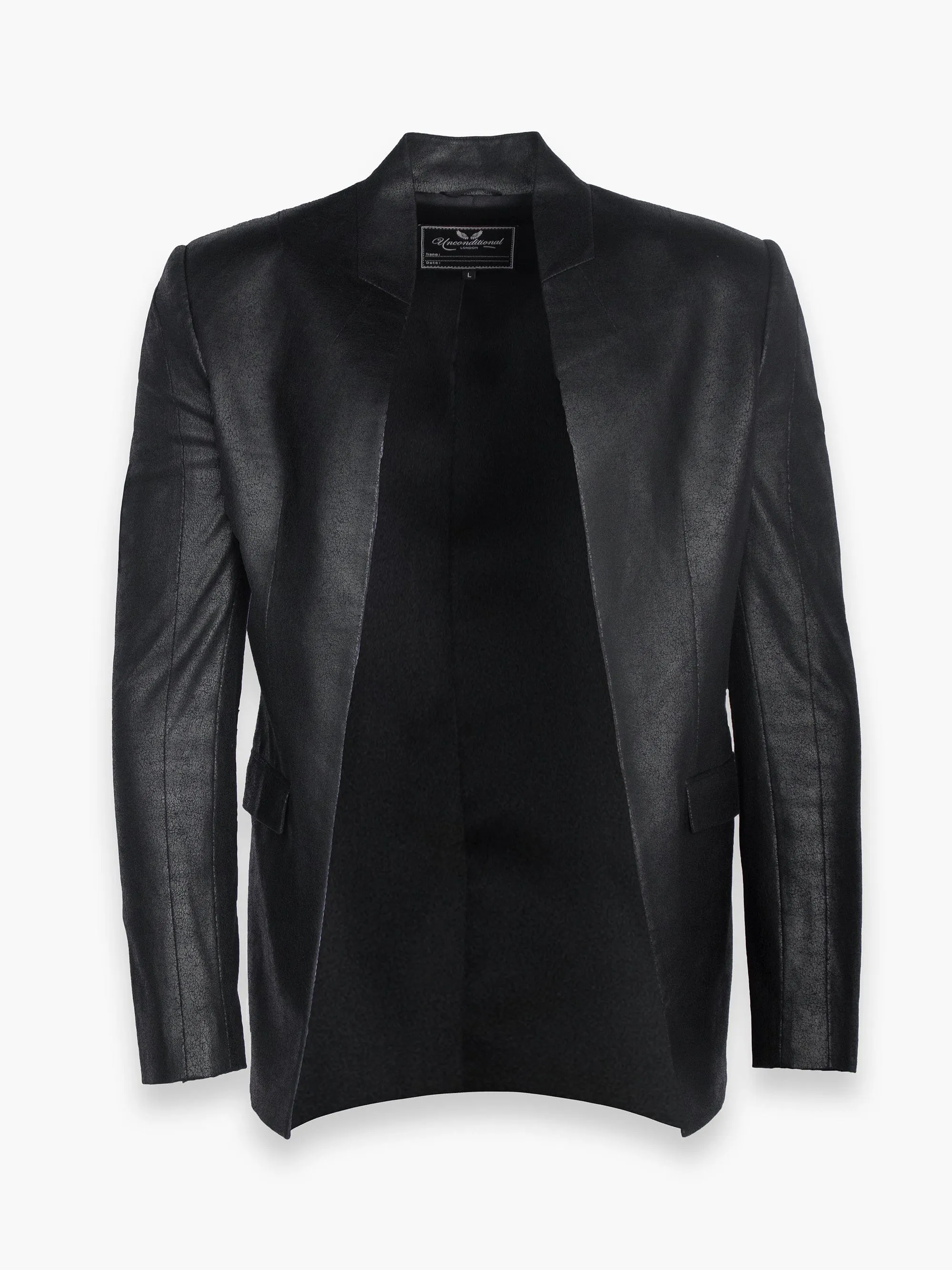 Black Textured Leather Blazer with Silk Lining