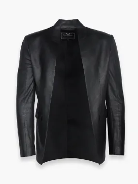 Black Textured Leather Blazer with Silk Lining