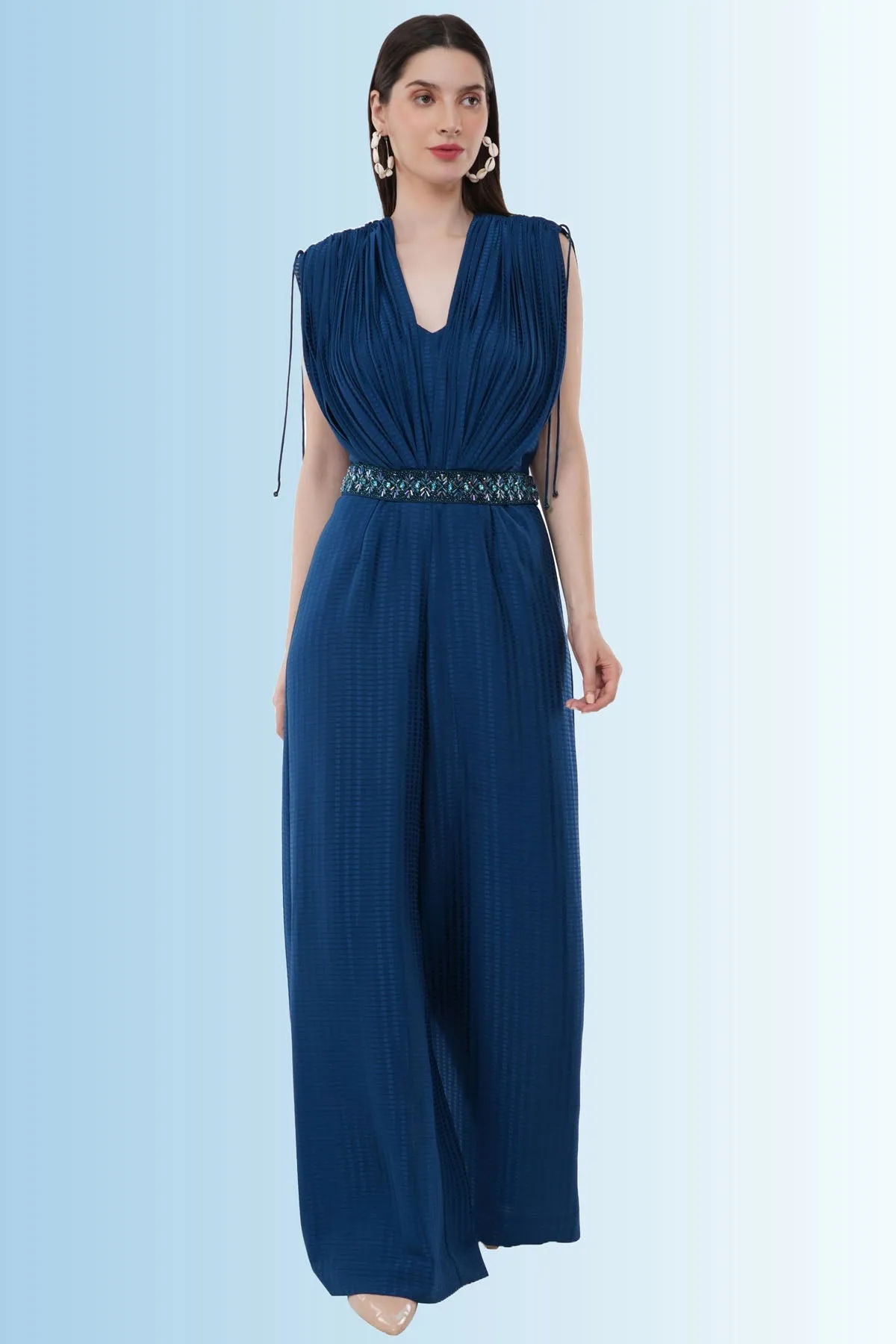 Blue Gathered Jumpsuit & Belt