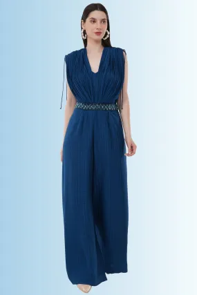 Blue Gathered Jumpsuit & Belt