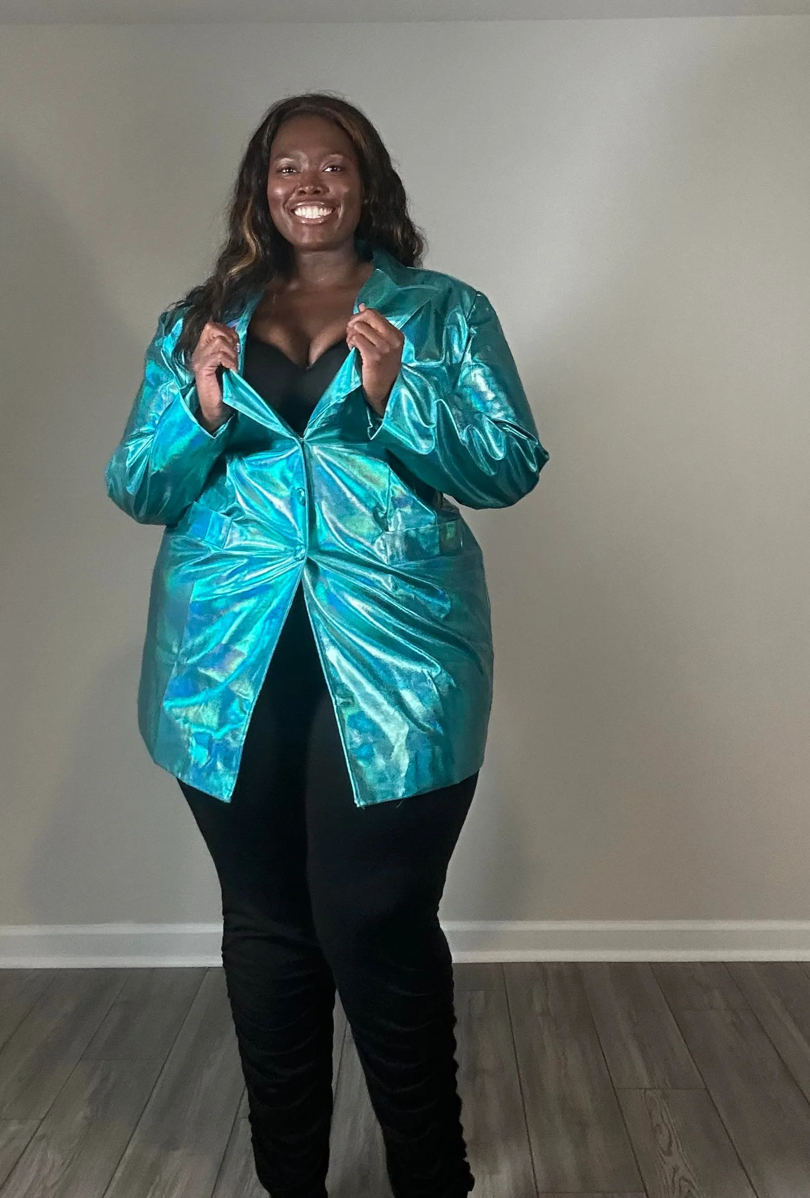 Blue Metallac Blazer Dress