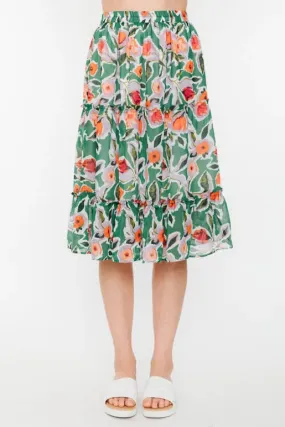 Botanical Forest Floral Chiffon Knee Length Skirt