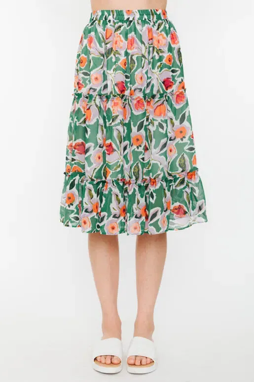 Botanical Forest Floral Chiffon Knee Length Skirt