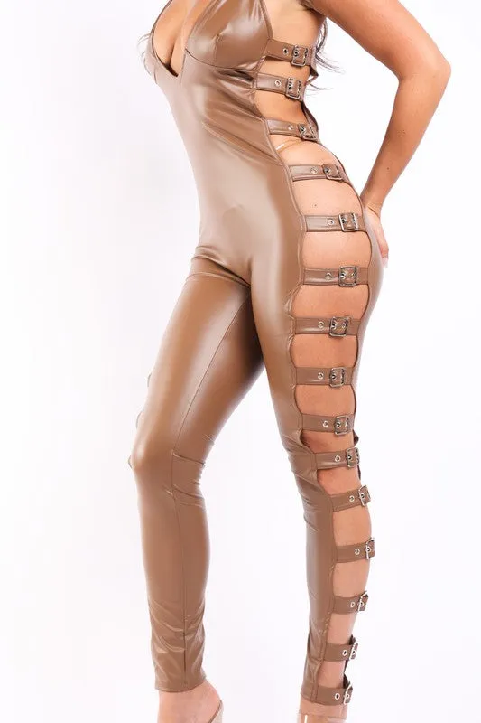 Buckle trimmed matte jumpsuit