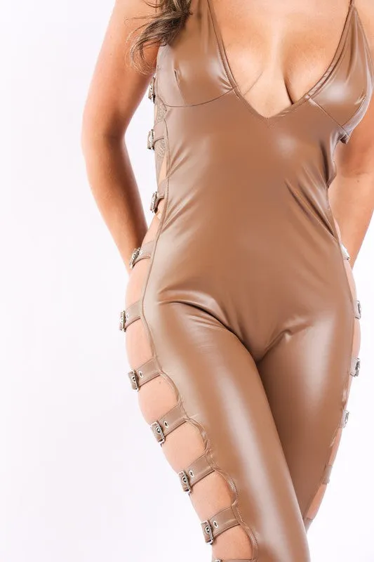 Buckle trimmed matte jumpsuit