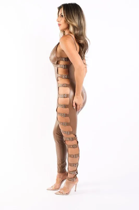 Buckle trimmed matte jumpsuit