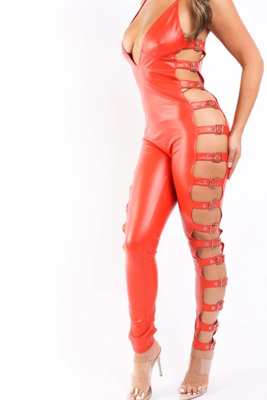 Buckle trimmed matte jumpsuit