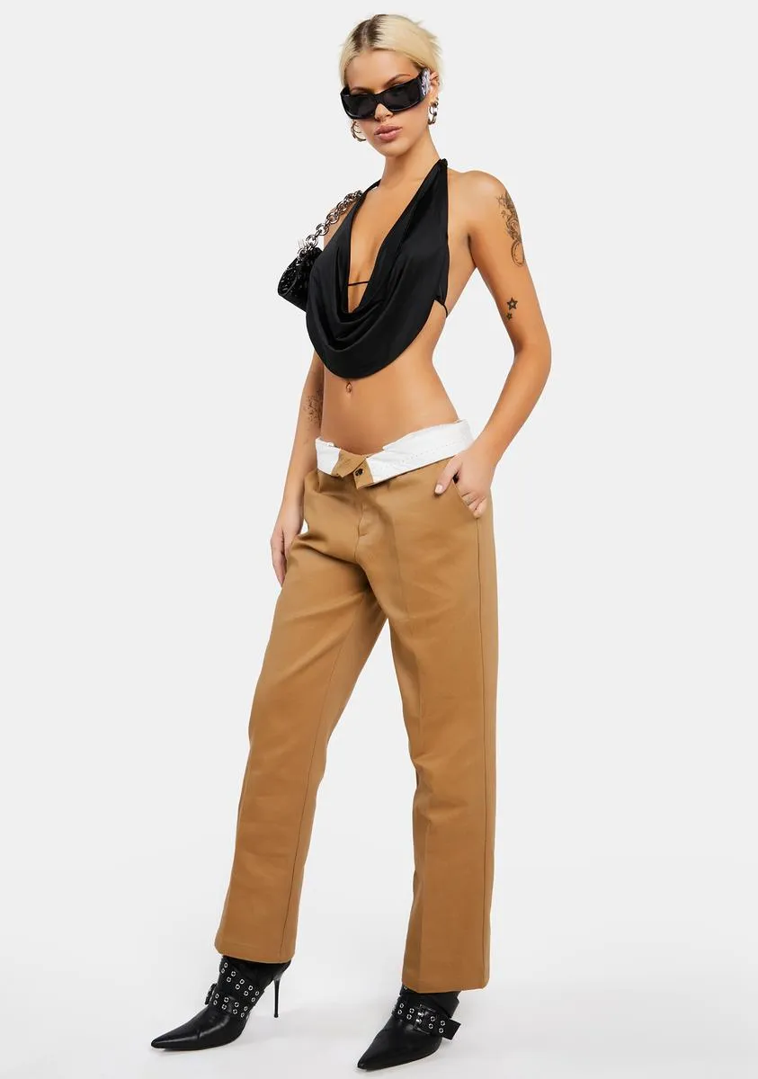 Camel Folded Wide Leg Chino Pants