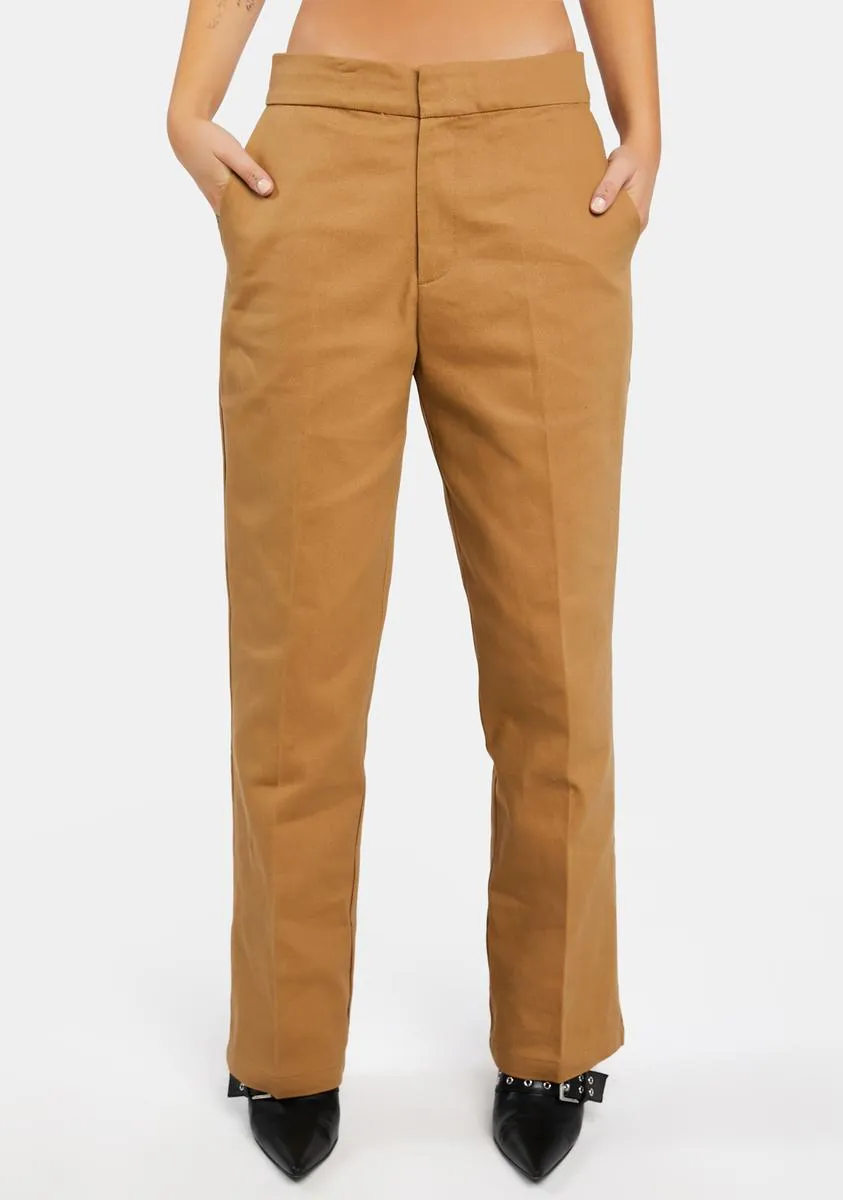 Camel Folded Wide Leg Chino Pants