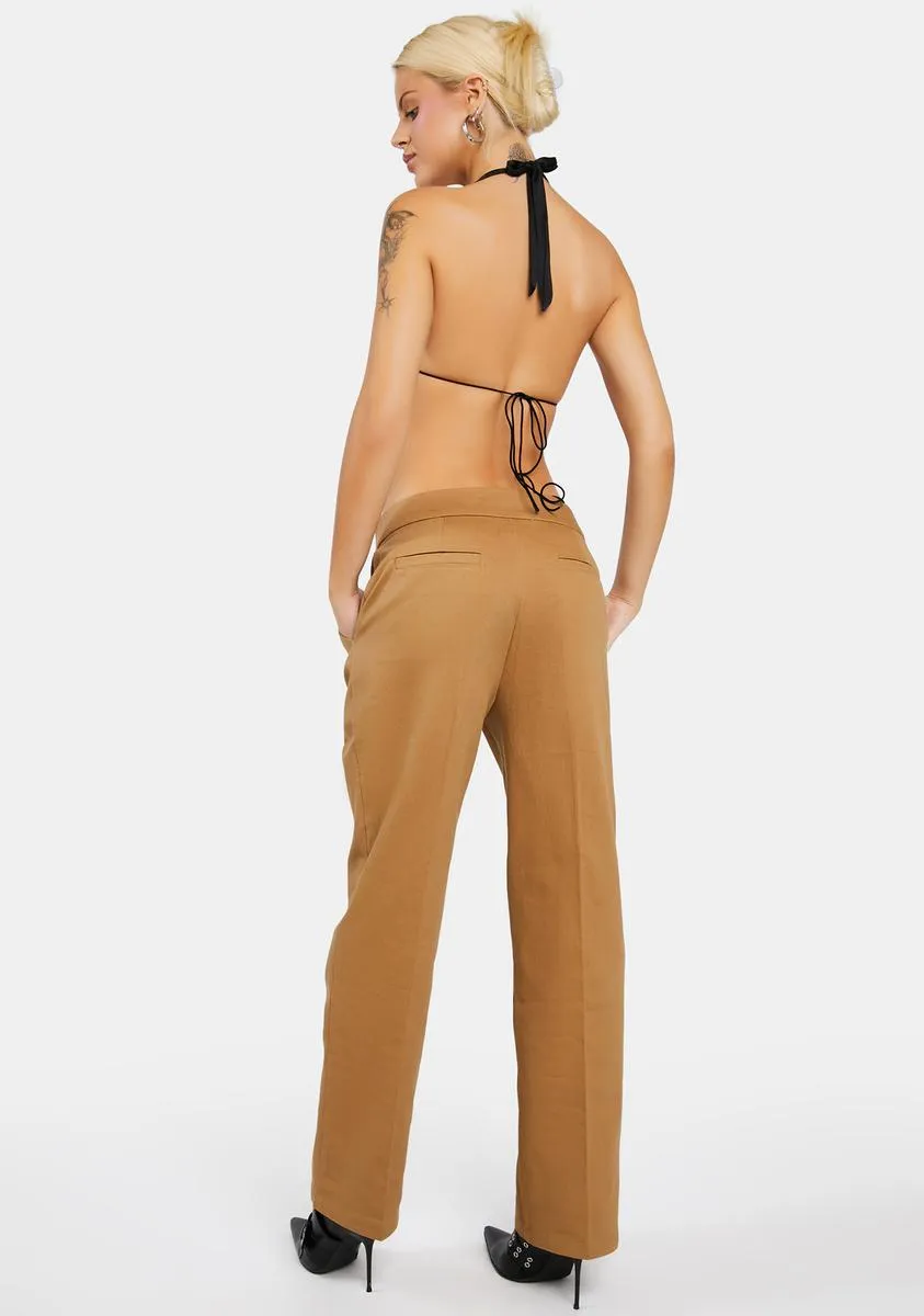 Camel Folded Wide Leg Chino Pants