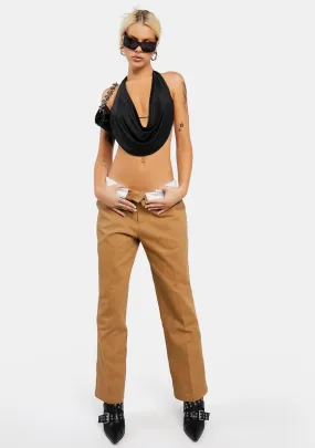 Camel Folded Wide Leg Chino Pants