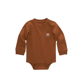 Carhartt Kid's Long Sleeve Pocket Carhartt Brown Bodysuit