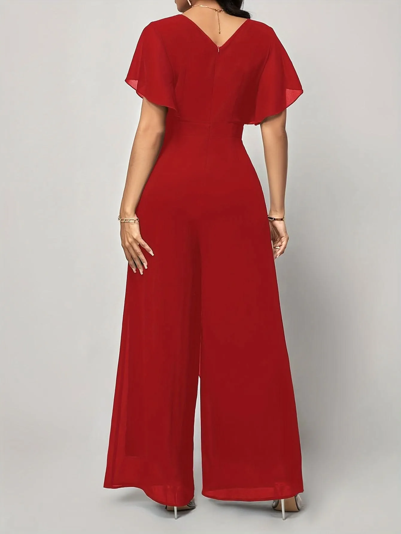 Chic WideLeg Surplice Jumpsuit Flattering Backless Adjustable Tie Waist
