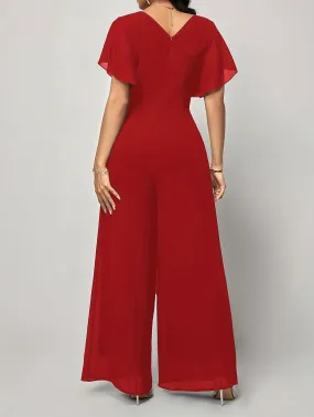 Chic WideLeg Surplice Jumpsuit Flattering Backless Adjustable Tie Waist